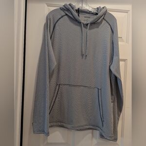 Rhone Men's Blue White Stripe Seersucker Camp Hoodie Long Slv Pullover Sz L NWOT